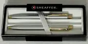 SHEAFFER SENTINAL BALLPOINT PEN AND PENCIL SET CHROME /GOLDPLATE NWT