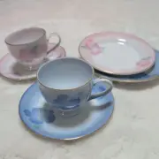 Kansai Yamamoto Floral Print Cup And Saucer Plate Set Pair Pink Blue