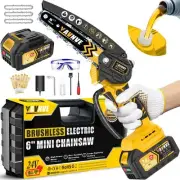 Mini Chainsaw Cordless, 900W Brushless Motor 3000mAh 6 Inch Electric Chainsaw...