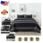 Lightweight Black & Geometric Striped King Quilt Set - 3 Pieces, Year-Round Use