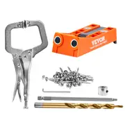 Pocket Hole Jig, 56 Pcs Mini Jig Pocket Hole System with C-clamp, Step Drill, Wrench, Drill Stop Ring, Square Drive Bit, and Screws, for DIY Carpentry