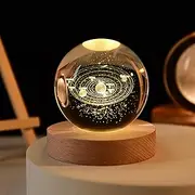SHGarden 3D Galaxy Crystal Ball Night Light, 3.15in Universe Crystal Ball Lamp with Wooden Base and USB Cable, Galaxy Planet Crystal Glass Sphere Lamp for Gift Decor SH0087 (Solar System)