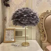 Elegant Feather Table Lamp White Golden Artistic Cool/Natural/Warm Lights Fabric Woven Shade Metal Base Uses E26 5V Bulb Exhibit Hall Hotel Cafe Bar Couples Bedroom (Gray)