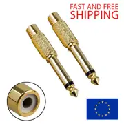 2 x 6.35mm 1/4" Mono Male Jack to RCA Female Plug Audio Adapter