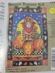 Design Works Harvest Time Cat Felt & Sequin Banner Kit 16"x14" USA Halloween