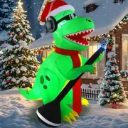 Christmas Dinosaur Singing Microphone Airblown Inflatable Decor LED Blow Up Dino
