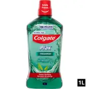 Colgate Plax Antibacterial Mouthwash 1L, Alcohol Free, Freshmint, Peppermint, Spearmint, Bad Breath Control
