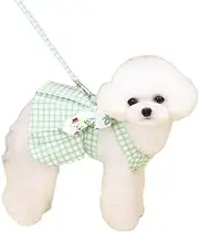 Dog Plaid Dress Harness Leash Set Cute Bowknot Puppy Skirt Summer Pet Clothes for Small Medium Dog M Princess Puppy Skirt Summer Dress Harness