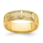 14K Yellow Gold Polished /Textured Shell Solid Band