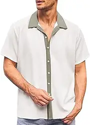 [Miekld] White Button Down Shirt Men Mens Fashion and Leisure Color Lapel Half Sleeve Shirt Sleeve Shirt Tropical Shirts Men
