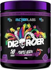 Faction Labs DISORDER Pre Workout Powder - Purple Reign Flavour, 450 grams (50 Servings)"