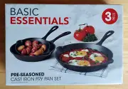 NEW 3 Piece Cast Iron Skillet Set 6/8/10" Pre Seasoned Non-stick Oven Frying Pan