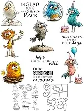 Funny Animated Birds and Birthday Cake Clear Stamp Metal Cutting Dies Set for Card Making DIY Scrapbooking Supplies Silicone Stamp Knife Mold for Albums Crafts Decor