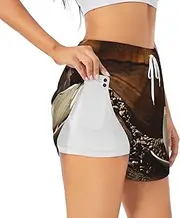 [JEJEA] Coffee Cup and Coffee Beans Print Summer High-Waisted Athletic Shorts Women's Running Workout Shorts, Ideal for Gym Yoga Casual
