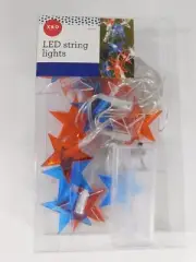 Red White Blue 20 LED Star String Lights Battery Operated 9' Long