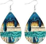 [YDVELY] Personalized Wooden Geometry Teardrop Lightweight Dangle Drop Earrings Unique Handmade Printing Pattern Hook Earrings For Women Girls jewelry Gifts