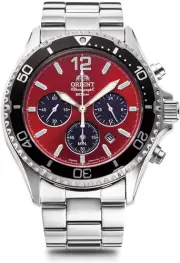 Orient Mako RN-TX0207R Panda Sport Red Dial Solar Analog Chronograph Men Watch