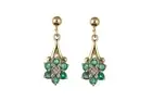 Emerald and Diamond Earrings Yellow Gold Drop Drops Hallmarked Natural Stones