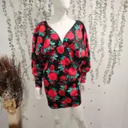 ASOS DESIGN volume sleeve rose floral button bodycon mini dress Sz 6