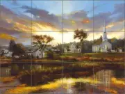 Ceramic Tile Mural Backsplash Mirkovich Country Church Landscape Art NMA084