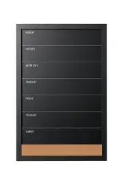 Combo Chalkboard Week Planner, 16" X 24", Black Frame, Wallmount