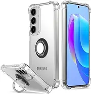 [DAUPIN] for Galaxy S24 Plus Case Clear with 360 Rotation Metal Ring Holder Stand, Support Magnetic Car Phone Mount Soft TPU Bumper PC Hard Protective Phone Case for Samsung S24 Plus 5G (Clear)