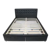 Julie PU Leather Double Bed Frame with Drawers Stylish Storage Design with Tufted Headboard Black