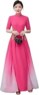 [LRYBSA] Evening Party Wedding White Dress Guest Gown Qipao Women's Chiffon Long Dress Elegant Chi-pao