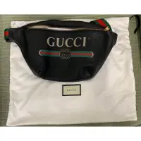 在飛比找蝦皮購物優惠-GUCCI Print 黑色品牌標誌印刷圖騰腰包(大)