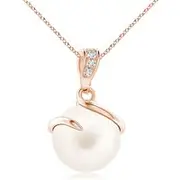 Freshwater Pearl Spiral Pendant with Diamonds