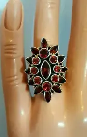 Himalayan Gems Marquise & Round Garnet Cluster SS Ring Sz 8 Ret: $199.90