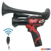M12 Milwaukee 12v Drill Train Air Horn Dual Black Air Trumpets w/ REMOTE CONTROL