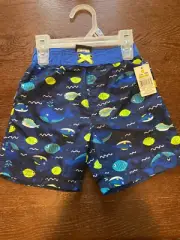 Quad Seven Boys 12 Month Bathing Swimming Trunks Fishies NWT Blue W Fish Pattern