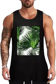 [NQHJT] Men Tank Tops Palm Tree Green Leaves Sleeveless T Shirts for Men's Fitness Quick Dry Gym Tank Top for Men