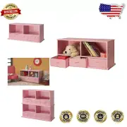 Sturdy Modular Toy Organizer with 3 Baskets - Pink Stackable Storage Solution