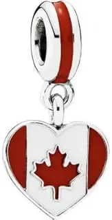[The Charmery] Canada Flag Heart Charm 925 Silver Charm Compatible with Pandora Charms, Trollbeads, Chamilia, Biagi and Many Other UK Charm Bracelets., Small, Metal, No Gemstone