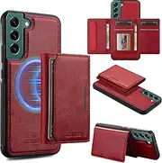 [GoshukunTech] for Samsung Galaxy S23 Plus 5G Wallet Case with Card Holder,for Samsung S23 Plus Magnetic Case[Detachable Card Pocket] Leather Flip Cover[Support Magsafe or Wireless Charging]-Wine Red