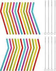 Reusable Silicone Straws for Toddlers & Kids - 24 pcs Flexible Short Drink 6.7" Straws for 6-12 oz Yeti/Rtic/Ozark Tumblers & 8 Cleaning Brushes - BPA Free, Eco-Friendly,no Rubber Tast