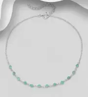 925 Sterling Silver Amazonite Beads Chain Anklet 22.5 - 26cm