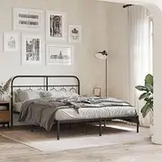 Metal Bed Frame Queen Size with Headboard and Metal Slats - Black Bedroom Furniture, Storage Underneath, Robust Steel Bedframe, Mattress Base, Portable Frame