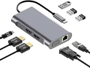 MMOBIEL USB-C to Dual HDMI Hub – 8-in-1 USB-Hub & 100W PD Adapter – Docking Station to USB 3.0, 2X USB 2.0, 2X HDMI, VGA, PD and ETH – Triple Display for Laptops, Tablets, Smartphones etc. – Aluminum