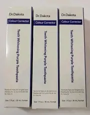 NEW SEALED 3X Dr Dakota Colour Corrector Teeth Whitening Purple Toothpaste 1 oz