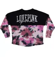 Vs Victorias Secret Pink Varsity Crew Sweater Jacket Top Fuschia Tie Dye S