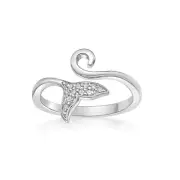 925 Sterling Silver Swimming Fish Mermaid Tail Adjustable Toe Ring With Diamond
