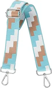 [uxcell] Purse Straps Replacement Crossbody, 1.5 Inch Wide Shoulder Bag Strap Adjustable Canvas Straps for Handbag Wallet Clutch Bags with Silver Buckle, White-Blue-Brown Blocks