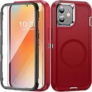 Giyer Mobile Phone Case for iPhone 11 Case with Screen Protector, 360° Shockproof Robust Armour Case for Phone 11 Case Cover Protective with Magnetic (Red, for iPhone 11)