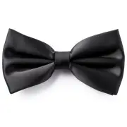 Men's Black Bow Tie Pre-Tied Style Formal Satin Classic Bowtie for Tuxedo Faux