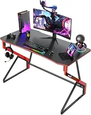 CubiCubi Simple Gaming Desk Z Shaped 40 inch Gamer Workstation, Home Computer Carbon Fiber Surface Gaming Desk PC Table with Headphone Hook, Black