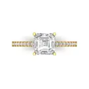 14K Yellow Gold Accents Promise Ring, 2.7 ct Cushion Cut Simulated Diamond