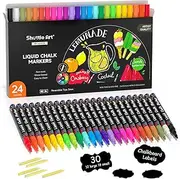 Shuttle Art Liquid Chalk Pens, 24 Colours Wipeable Chalk Markers for Crafting, Reversible 3mm Chisel & Fine Tip Chalk, Perfect on blackboard, Window, Glass, Wood, Office Home Supplies